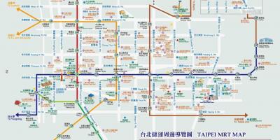 Карта Тайбэй MRT з турыстычных месцаў