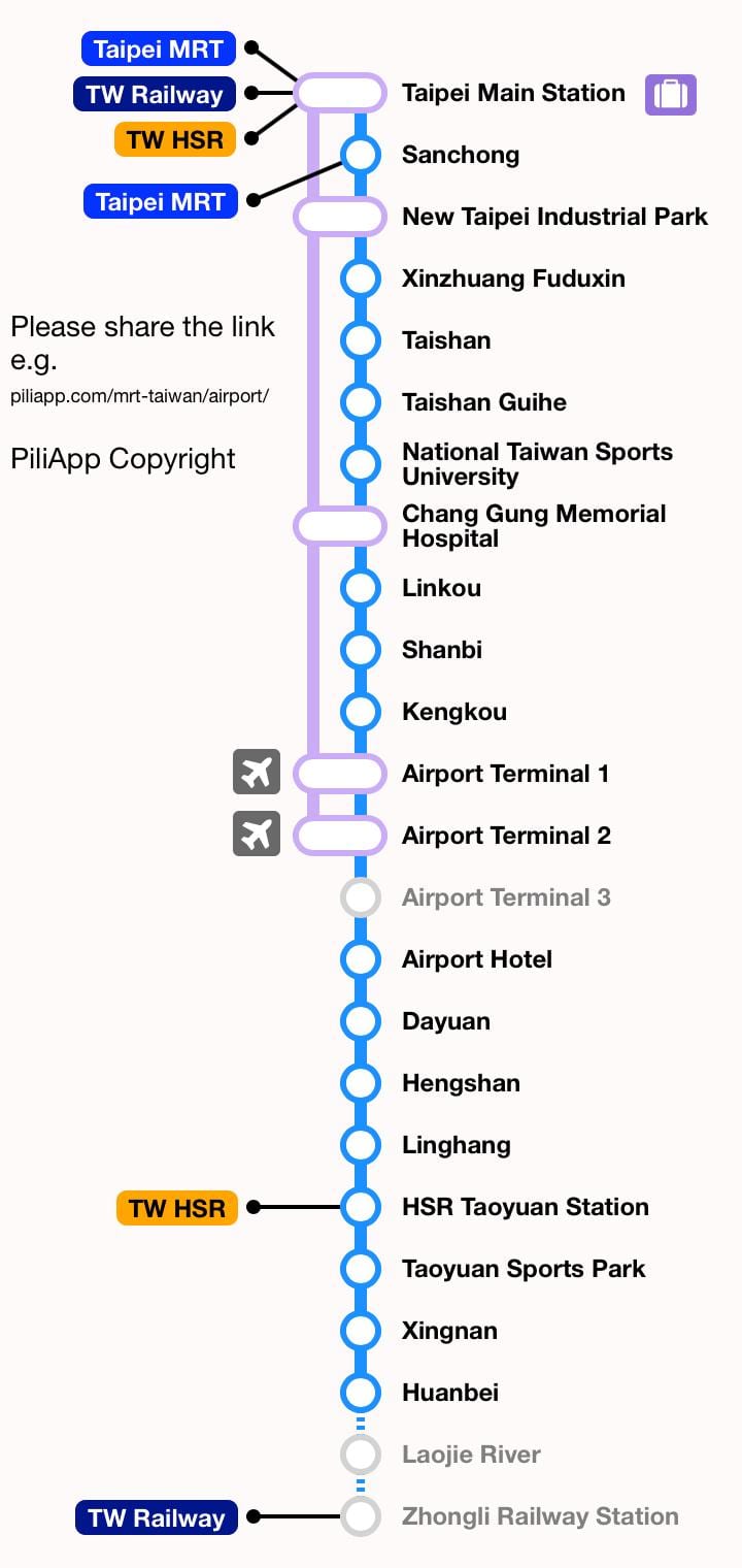 Паездка да аэрапорта Тайбэй Таоюань MRT карту 