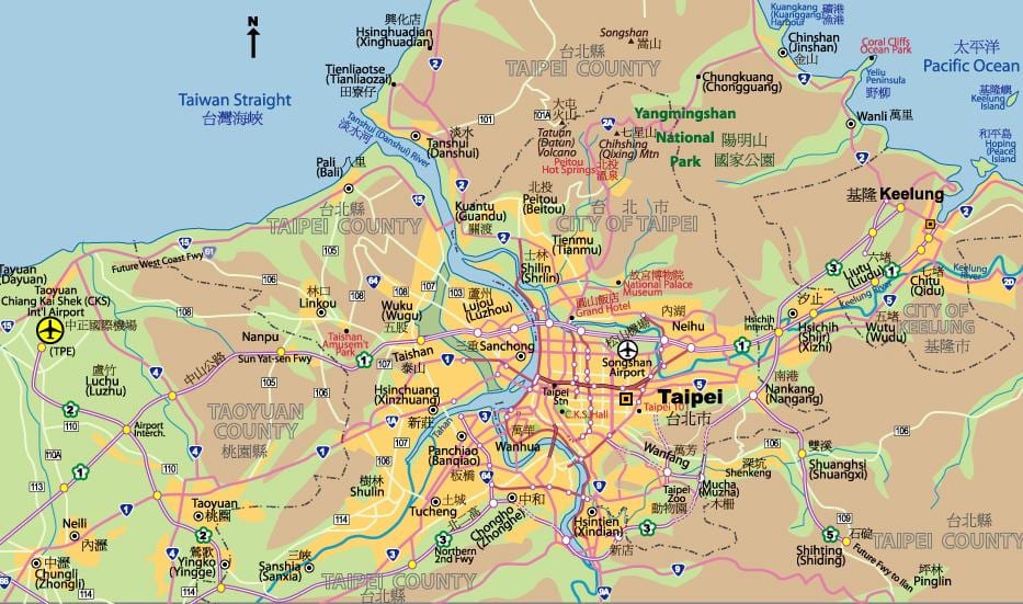 Карта ў цэнтры горада Тайбэй 