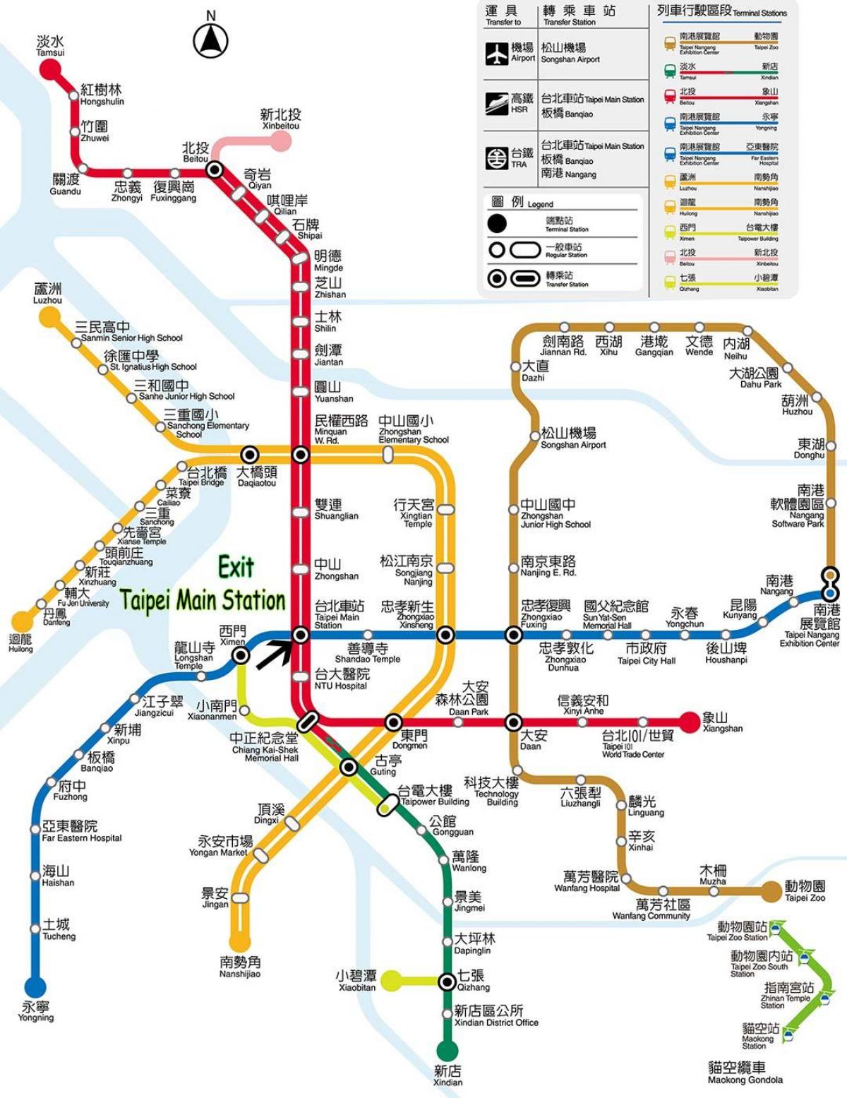 карта аўтобуснага вакзала Тайбэя 