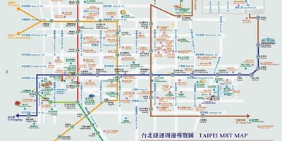 Карта Тайбэй MRT з турыстычных месцаў